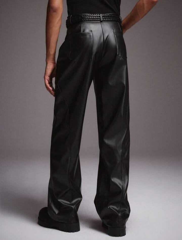 Men's PU Leather Pocket Casual Every Day Slim Fit Trousers